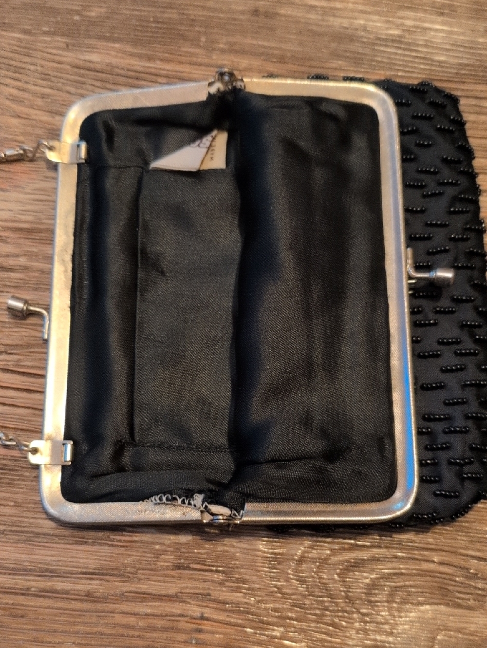 Gorgeous Vintage Mid-Century Black Silk Beaded Evening Handbag - Picture 4 of 8